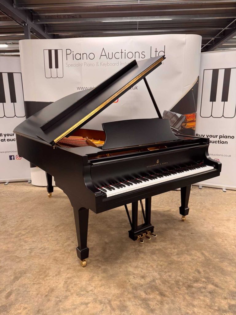 Steinway Model B Spirio (c2022) grand piano in satin ebonised finish. Available to buy at piano auctions.